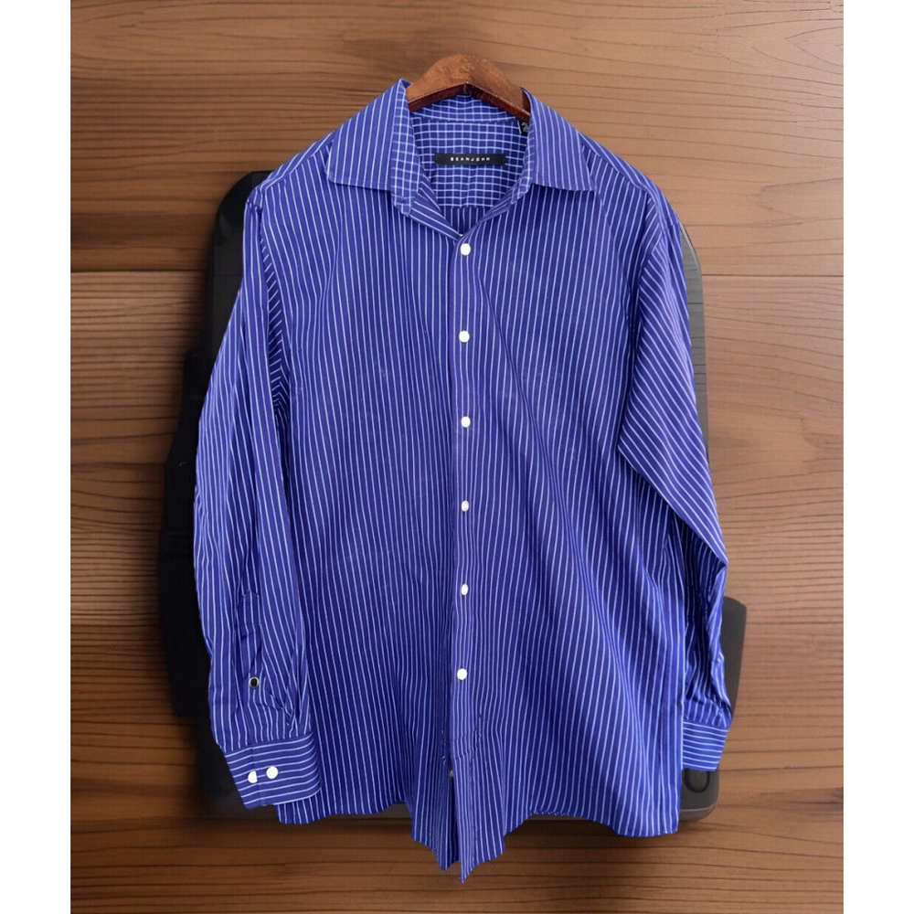 Sean John 17 32/33 Purple Striped Long Sleeve Dress Shirt